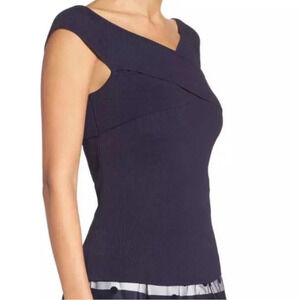 Eliza J Blue Stretch Jersey Knit Off The Shoulder Strappy Fitted Top